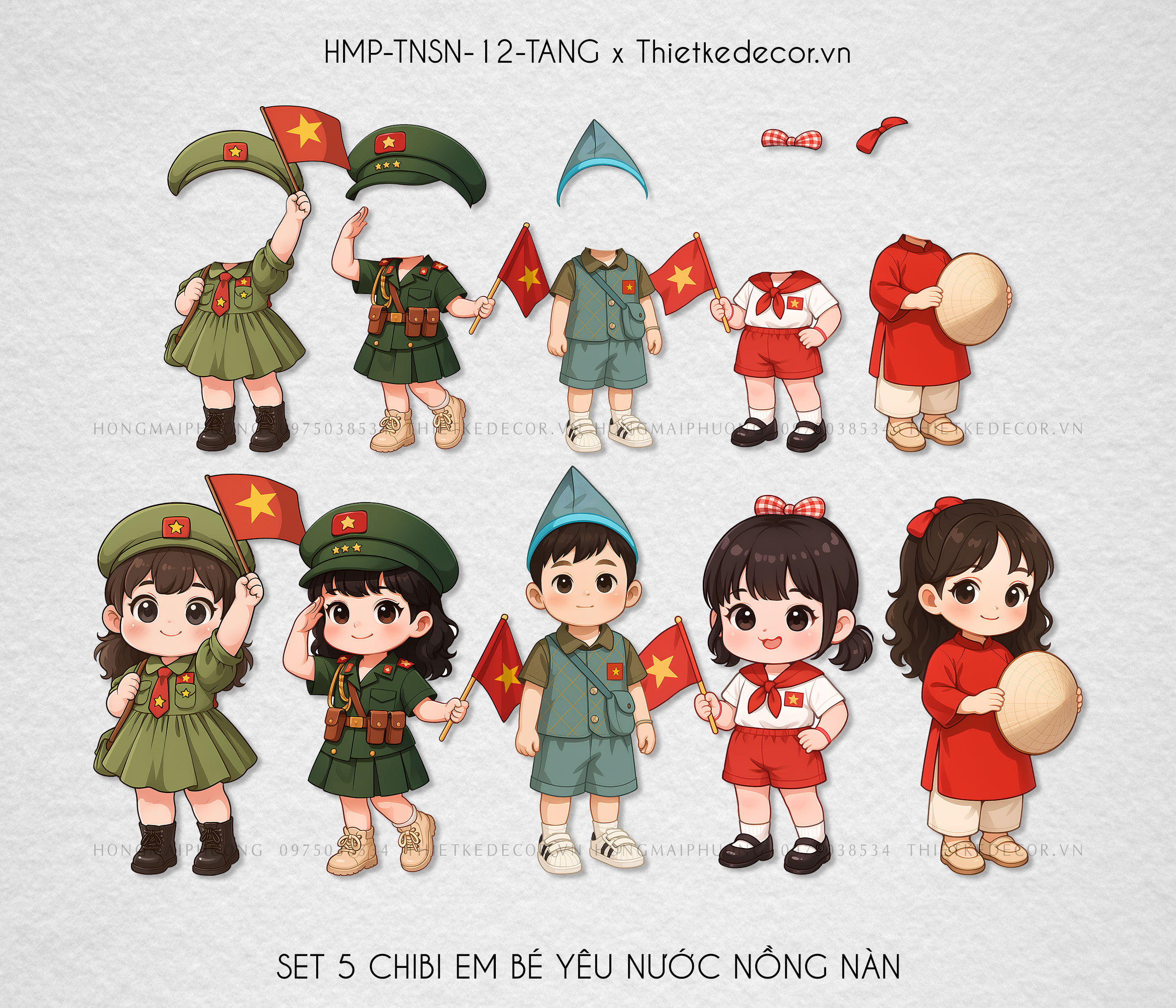 Set 5 chibi em bé yêu nước
